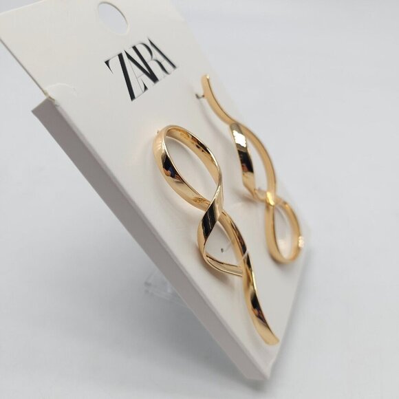 ZARA NEW WOMAN SS24 GOLDEN IRREGULAR EARRINGS TWIST REF:1856/016 - Picture 2 of 5